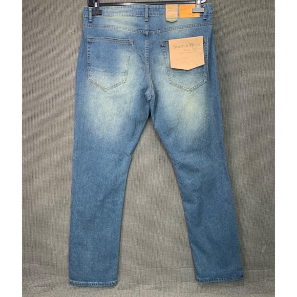 Smith & Mills Mens Size 38x32 Straight Fit Denim Jeans Light Wash Stretch - Picture 2 of 10